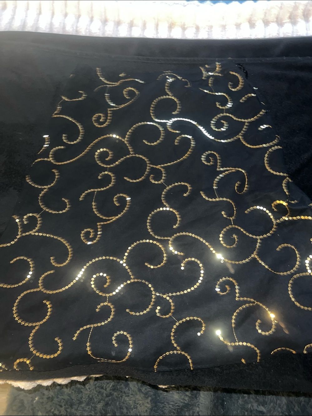 Carole Little Black Skirt with Gold Sequin Swirl Design